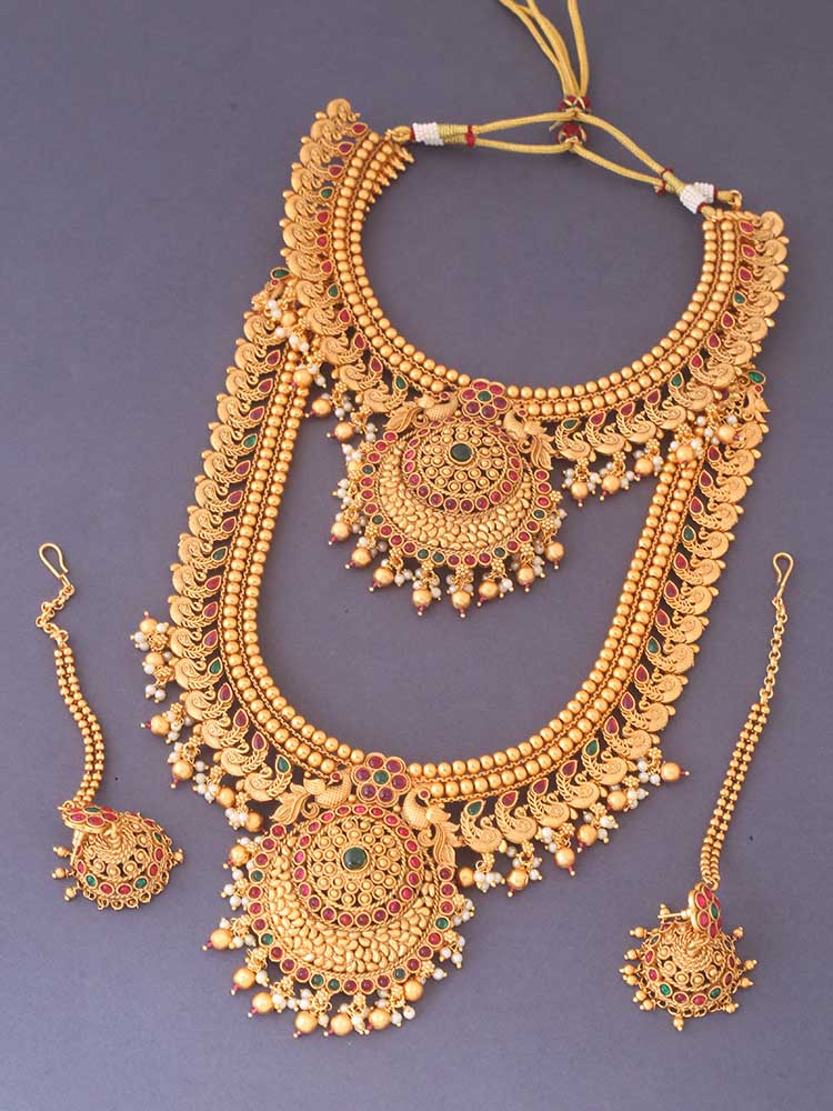 MULTICOLOR TRILOKI TEMPLE JEWELLERY SET