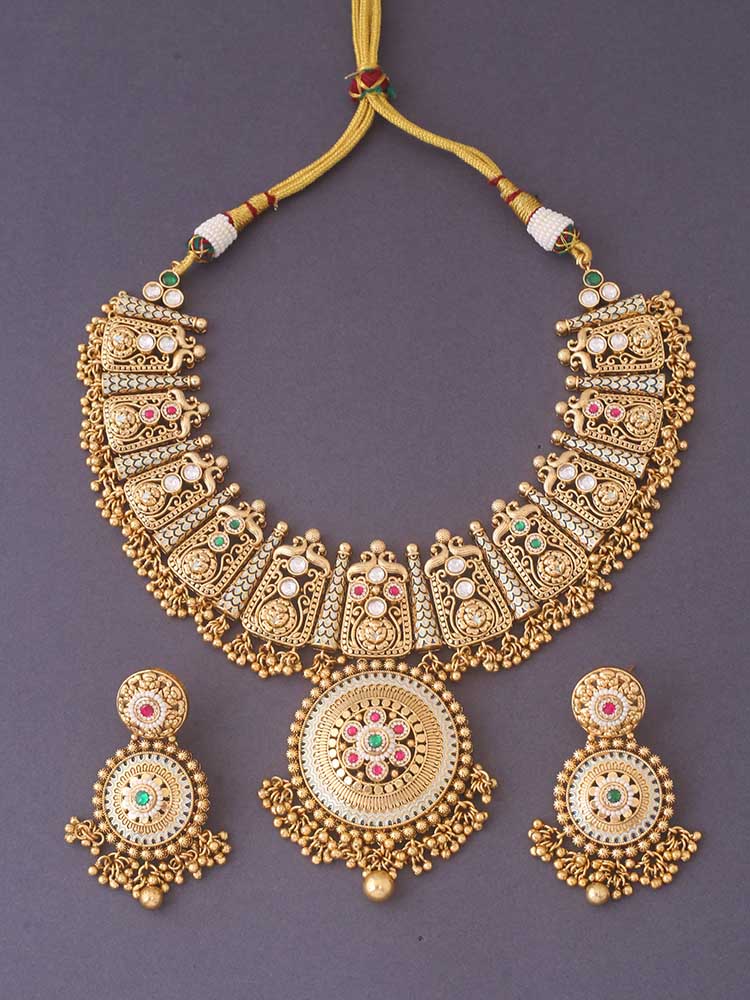 Multicolor Rutvi Antique Jewellery Set