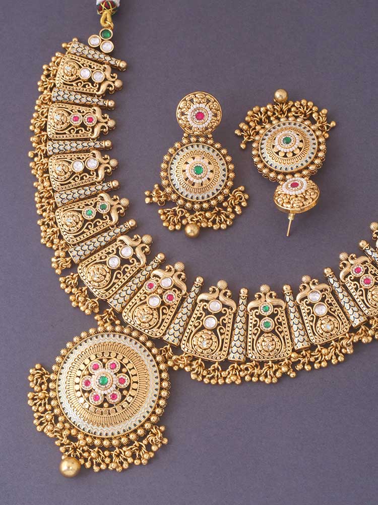 Multicolor Rutvi Antique Jewellery Set