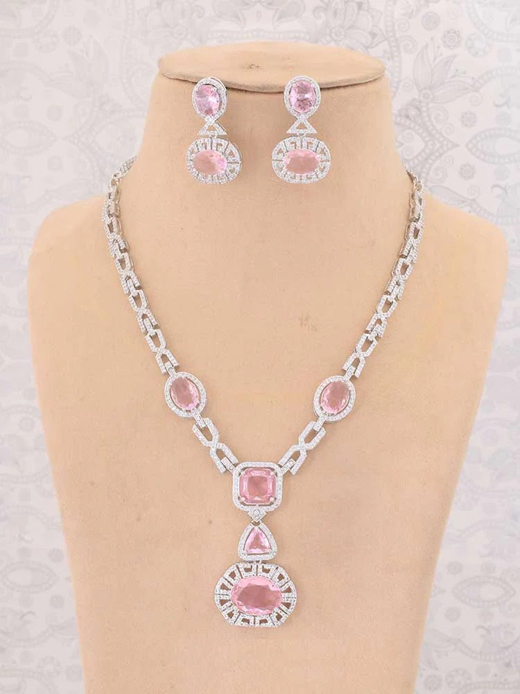 PINK DEMELZA ZIRCONIA JEWELLERY SET