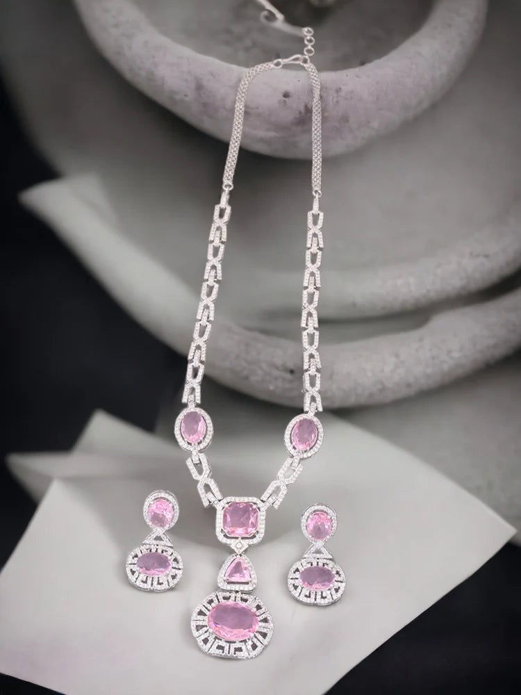 PINK DEMELZA ZIRCONIA JEWELLERY SET