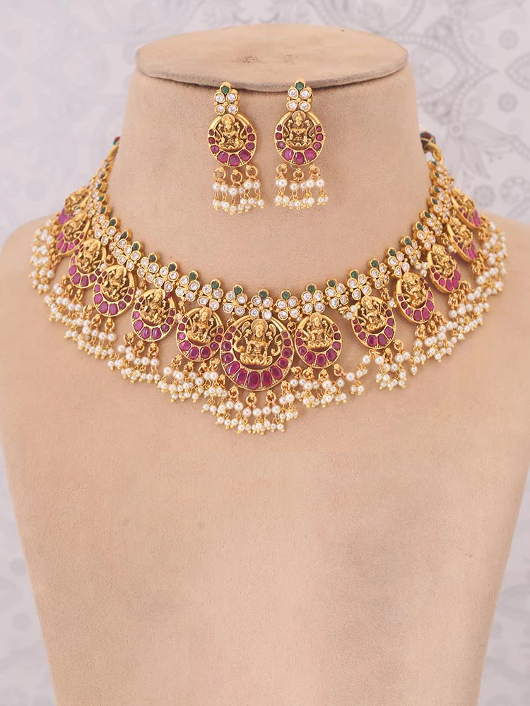 Ruby Bhuvaneshwari Temple Jewellery Set