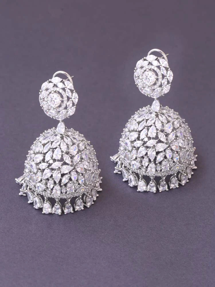 SILVER AVI ZIRCONIA JHUMKIS