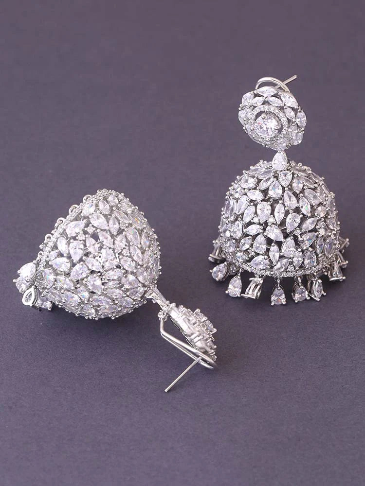 SILVER AVI ZIRCONIA JHUMKIS