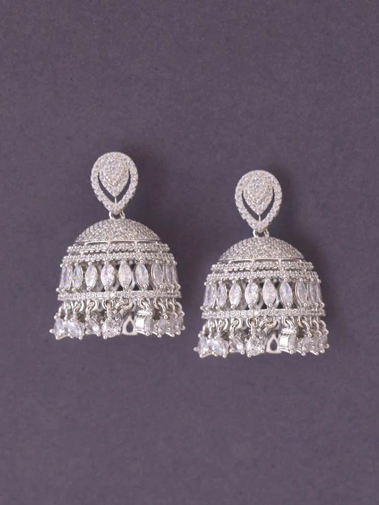 SILVER ENNIA ZIRCONIA JHUMKIS