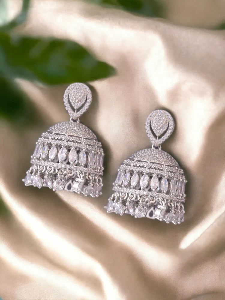 SILVER ENNIA ZIRCONIA JHUMKIS