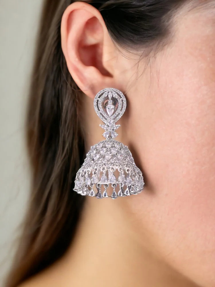 SILVER UNNI ZIRCONIA JHUMKIS