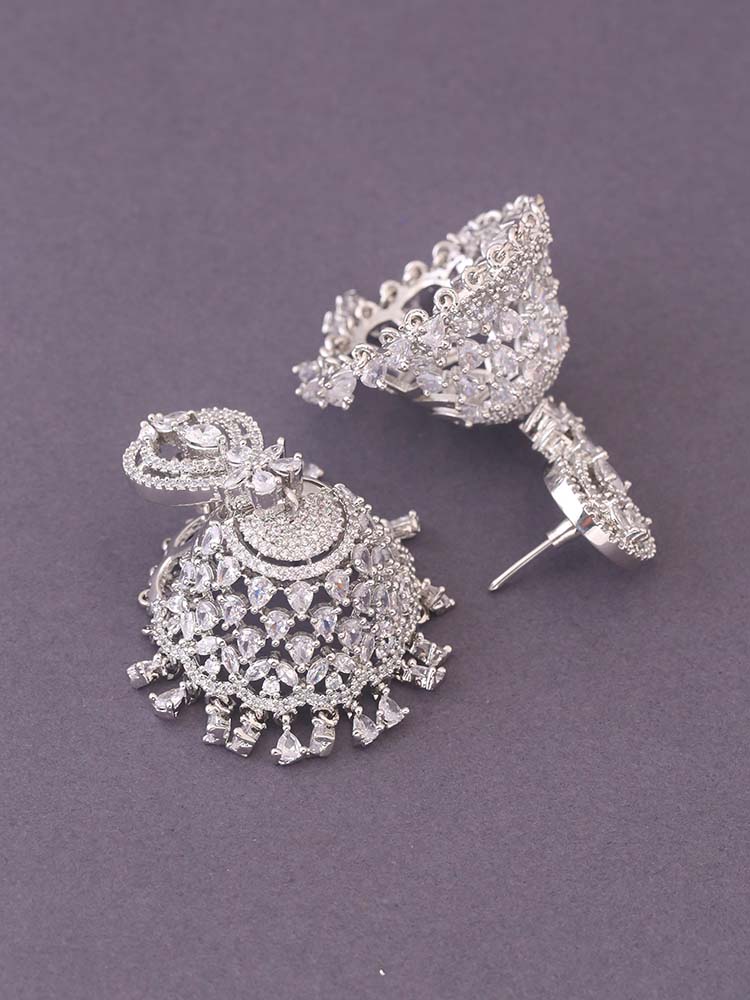 SILVER UNNI ZIRCONIA JHUMKIS