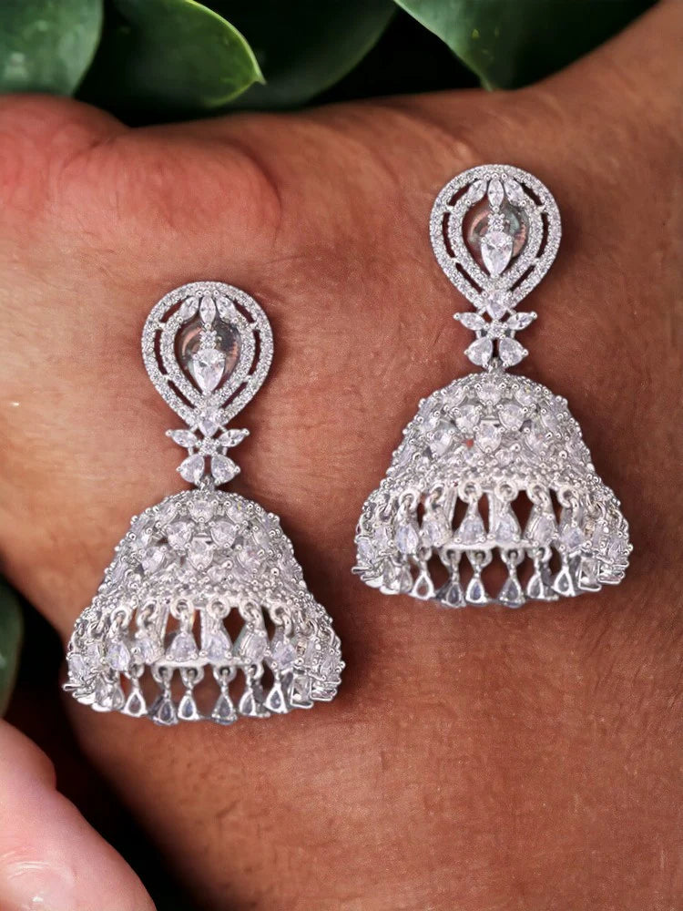 SILVER UNNI ZIRCONIA JHUMKIS