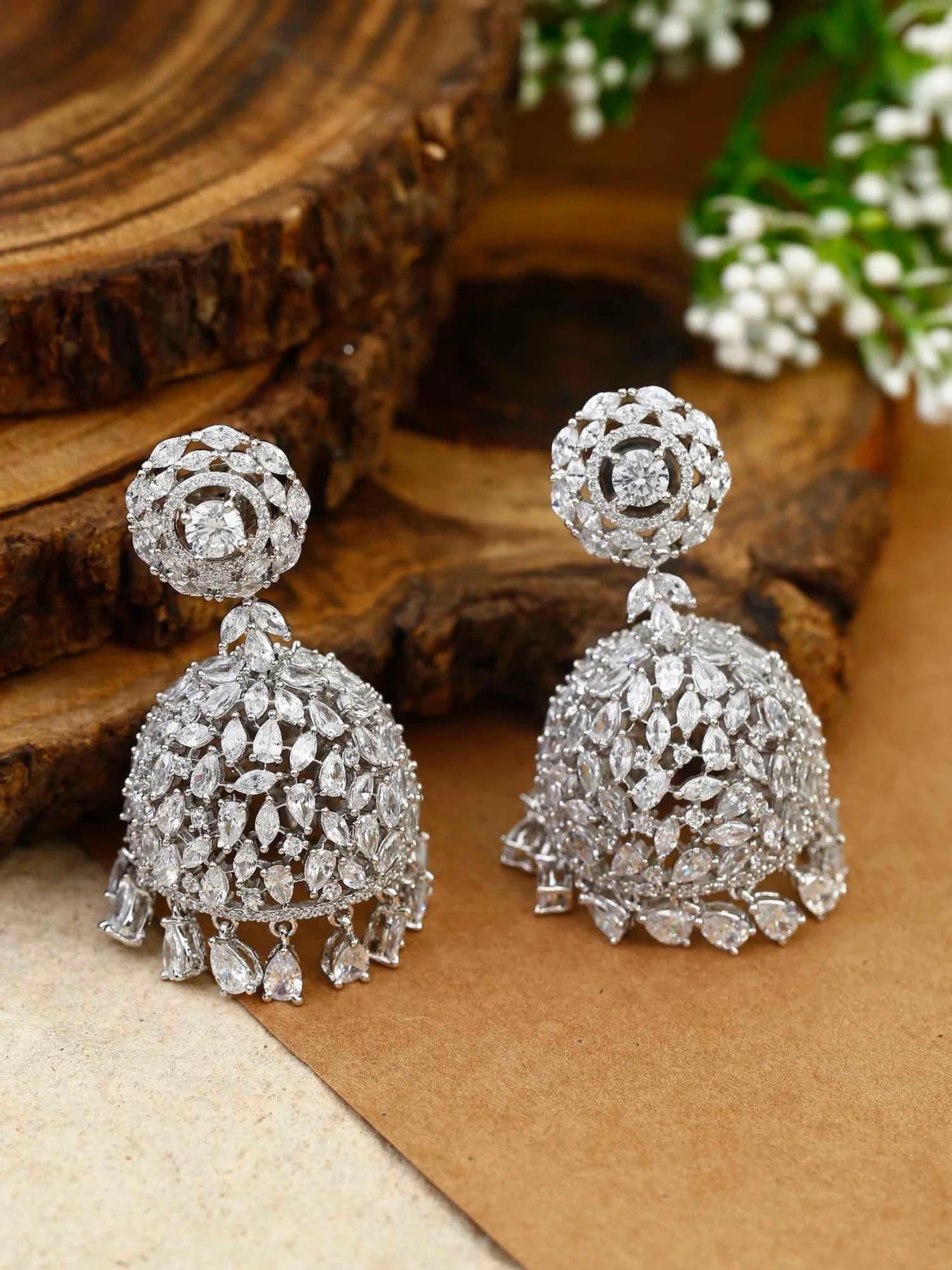 SILVER AMARA ZIRCONIA JHUMKIS